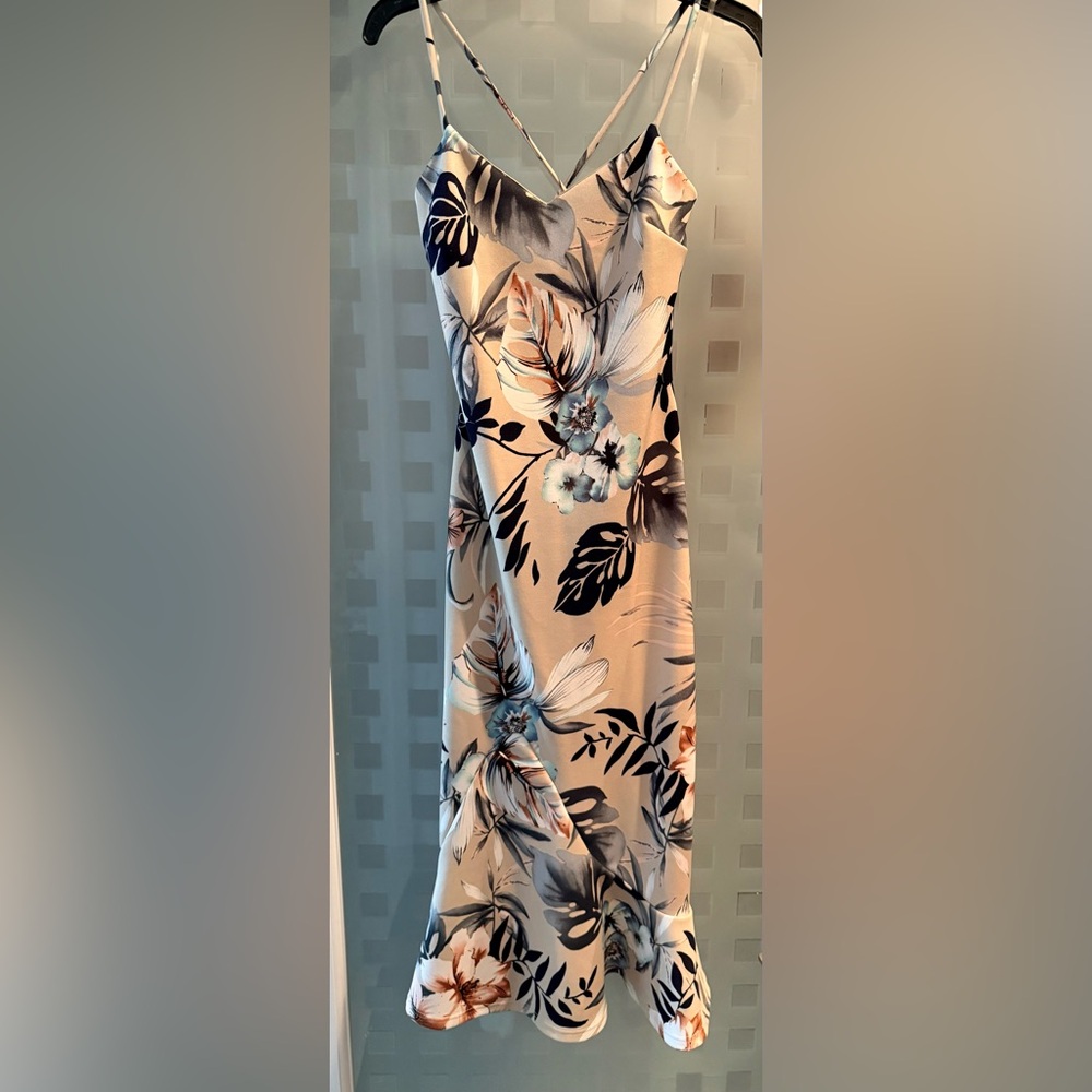 Fashion Nova Floral Midi Dress - Cream and Black